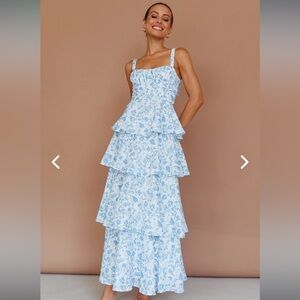 Floral Blue Tiered Maxi Dress